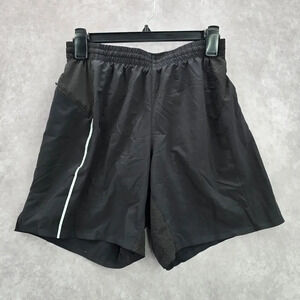 VRST Black Active Running Sports  Junior Youth Solid Zipper Lined Shorts S Small